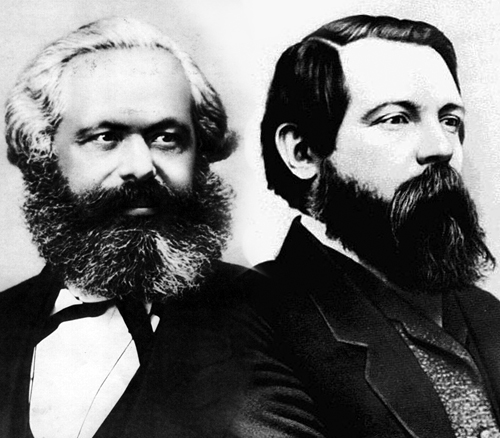 Auf dem Bild sind Karls Marx und Freidrich Engels zu sehen